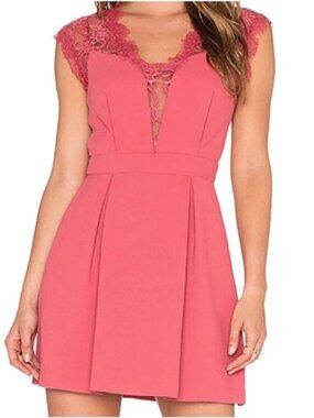 BCBGeneration Lace Back V-Neck Skater Mini Dress Sleeveless Coral Pink Size 4